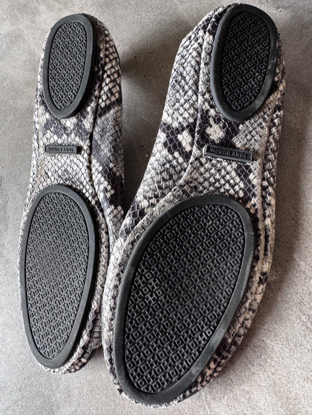 Tory Burch Snake-Print Ballet Flats in Black and Gray with Logo Medallion - Picture 10 of 10